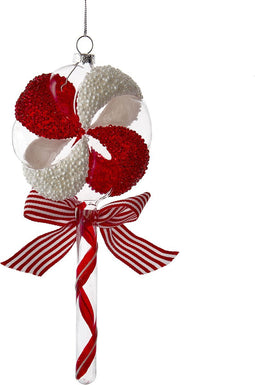 Kurt s. Adler - Ornament glas lolly wit rood l20cm