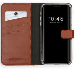 Selencia iPhone Xs - Echt Lederen Bookcase - 3 Pashouders - Lichtbruin