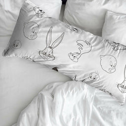 Kussensloop Looney Tunes Wit Zwart Multicolour 175 Draden 45 x 110 cm 100% katoen