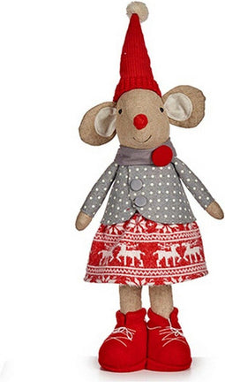 Decoratieve figuren Muis 48 cm Kerstmis Rood Grijs Polyester Wit Crème