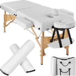 tectake® Massagetafel - 2 Zones - Behandeltafel - 7,5 cm Matras - Rolkussens - Draagtas - Opvouwbaar - Verstelbaar - Wit