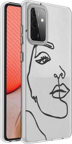 iMoshion Hoesje Geschikt voor Samsung Galaxy A72 Hoesje Siliconen - iMoshion Design hoesje - Transparant / Zwart / Line Art Woman Black