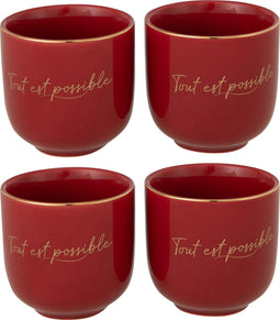 J-Line mok 'Tout Est Possible' - porselein - rood/goud - 4 stuks