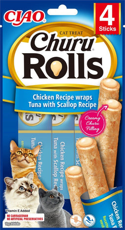 Inaba Churu Rolls - Kattensnack - Kip Tonijn Jacobsschelp 15 g 4 sticks - 1st