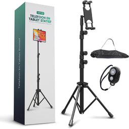 Serve Tablet Standaard - Tripod Statief - Draagtas & Bluetooth Remote - Aluminium - Zwart