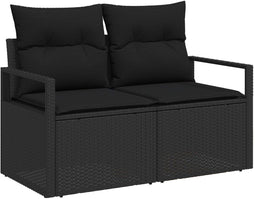 vidaXL - 2-Zits - Tuinbank - met - Opbergruimte - en - Kussens - - - Zwart - Poly - Rattan