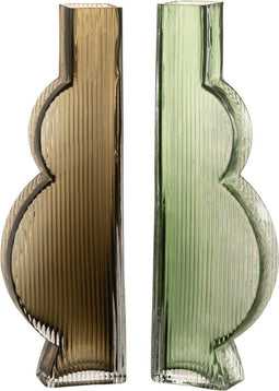 J-Line Vaas Nino Glas Groen Large Assortiment Van Twee - Bloemenvaas 36.00 cm hoog