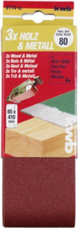 KWB schuurband 65 x 410 mm - Korrel 80 - 911408 - 3 stuks