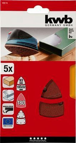 KWB schuurschijf 100 x 62, 93 mm - Korrel 180 - Klittenbandhechting - 496118 - 5 stuks