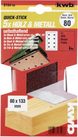 KWB schuurstrook 80 x 133 mm - Korrel 80 - 818408 - 5 stuks