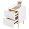 Woltu Nachtkastje NTS10ws03 Hoogglans Wit met Gouden Accenten - 2 Lades - MDF, PVC en Metaal - 40 x