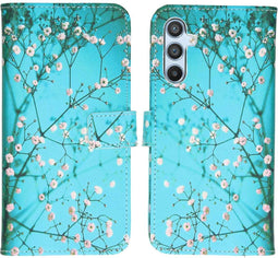 iMoshion Hoesje Geschikt voor Samsung Galaxy A34 (5G) Hoesje Met Pasjeshouder - iMoshion Design Softcase Bookcase - Wit / Blossom