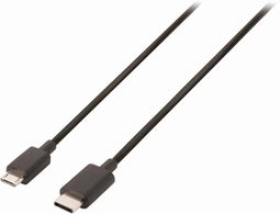 USB-Kabel - USB 2.0 - USB-C Male - USB Micro-B Male - 60 W - 480 Mbps - Vernikkeld - 1.00 m - Rond - PVC - Zwart - Blister