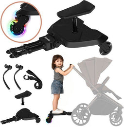Lionelo Buggy Board - Meerijdplankje - Zit- en Sta-optie - LED-wielen - Verstelbaar Zitje - Antislip Platform - Tot 25 kg - 2-5 jaar - Eenvoudige Montage