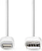 Nedis Lightning Kabel - USB 2.0 - Apple Lightning 8-Pins - USB-A Male - 480 Mbps - Vernikkeld - 1.00 m - Rond - PVC - Wit - Doos