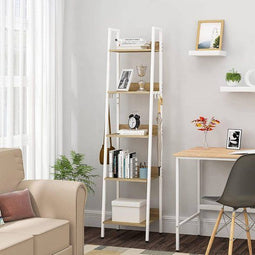 Woltu Ladderkast - 40x170x36cm - 5 Etages - 4 Haken - Wit