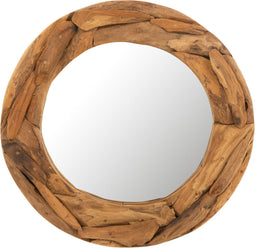 J-Line spiegel Rond Stukken - hout - naturel - small - Ø 60 cm