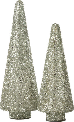 J-Line decoratie Kerstboom Glitter - glas - zilver - large
