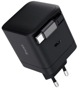 Trust Maxo - Intrekbare USB-C-PD-oplader 65W - Ingebouwde USB-C-kabel - Netvoeding