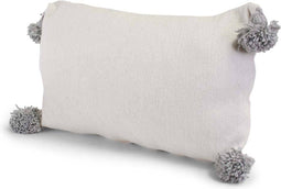 Sierkussen - Marokkaanse Pom-pom Met - Wit En Grijs - 40 Cm X 60 Cm