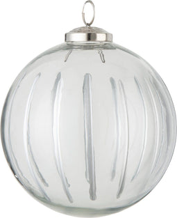 J-Line kerstbal Streep - glas - transparant/zilver - large - 6 stuks