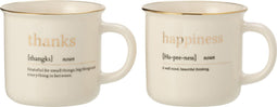J-Line mok Boodschap Happiness Thanks - keramiek - goud - 2 stuks