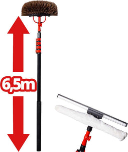 Shine Deluxe - Telescopische Wasborstel 6,5 Meter - Met Raamwisser en Zeepdispenser - Zwart