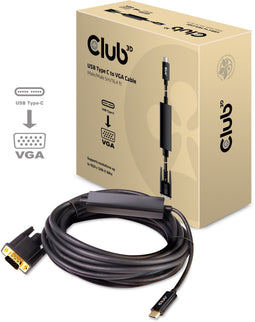 Club 3D CAC-1512 - USB Type C naar VGA Actieve Kabel - 5m - Zwart