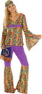 Dressforfun Hippie Kostuum Vrouwen XL - Retro Top en Broek - Inclusief Schoudertas met Peace-teken