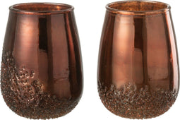 J-Line theelichthouder Spiegel - glas - koper/rood - small - 2 stuks