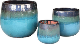 PTMD Nikka Ronde Bloempot - H44 x Ø49 cm - Set van 3 - Keramiek - Groen