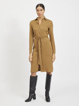 VILA VIDANIA BELT L/S SHIRT DRESS/SU - Dames Jurk met Ceintuur - Oranje - Maat 34