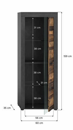 Furnilux Jam - Vitrinekast - Tijdloos design - Bruin - 35x159x60cm