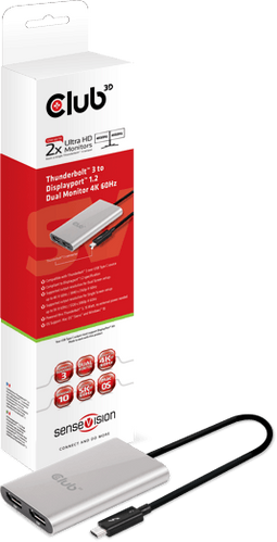 Club 3D CSV-1577 - Thunderbolt 3 naar DisplayPort 1.2 - Dual Monitor 4K 60Hz - Zwart