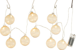 J-Line Slinger 10 Ballen+ Led Geribbeld Glas Geel - Tuinverlichting 165.00 x 6.70 x 6.70 cm