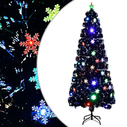 vidaXL - Kerstboom - met - LED-sneeuwvlokken - 240 - cm - glasvezel - zwart