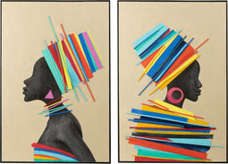 J-Line schilderij Afrikaanse Vrouw - hout/canvas - mix - 2 stuks