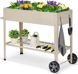 Coast Verhoogde Plantenbak - Metalen Moestuinbak 65L - Onderplank Wielen Haken - 95 x 40 x 80 cm