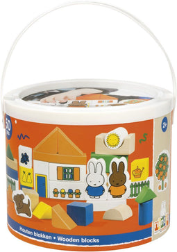 Bambolino Nijntje blokkenton - Houten blokken - 50 kleurige blokken in opbergton - Geschikt vanaf 2 jaar