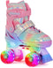 Aventuri Verstelbare Rolschaatsen - Met LED-lichtjes - Maat 27-30 (XS) - Voor Meisjes - Roze/Glitter