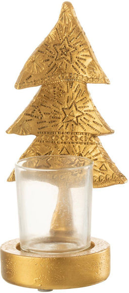 J-Line kaarshouder Kerstboom - kunststof - goud - small