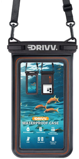 Drivv. Luxe Waterdicht Telefoonhoesje - Drijvend - Dubbele Klipsluiting - Tot 6.8 inch - Zwart