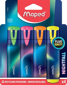 NIGHTFALL tekstmarkers - 4 assorti kleuren - op blisterkaart