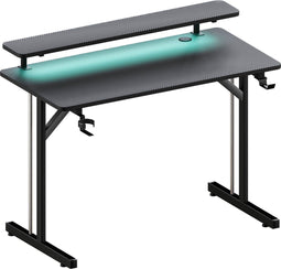 Lugia Pro Gaming Bureau - 80x50x88 cm - RGB LED Verlichting - Carbon Krasbestendig - Monitorstandaard - Zwart/blauw