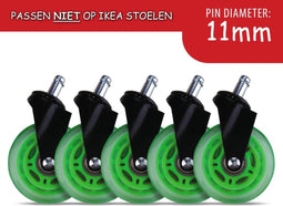 L33T-GAMING - 3" Rubberen Zwenkwielen - Universele Pasvorm - Groen (5 stuks)