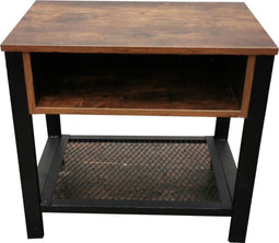 Nachtkastje bijzettafel Stoer - industrieel vintage - 55 cm hoog - zwart metaal bruin hout