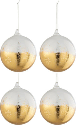 J-Line kerstbal Blinkend - glas - goud/transparant - large - doos van 4