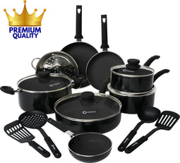COOCK 19-Delige Pannenset - Gezond Koken - Zwart (19 stuks)