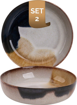 Palmer Bord diep Aquarel 22 cm Blauw Beige Stoneware 2 stuks