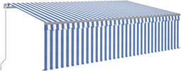 vidaXL - Luifel - handmatig - uittrekbaar - met - rolgordijn - 5x3 - m - blauw - en - wit